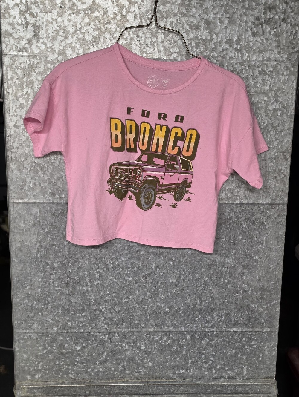 Wonder Nation Pink Ford Bronco Graphic Crew Neck Cropped Tee Girls 7